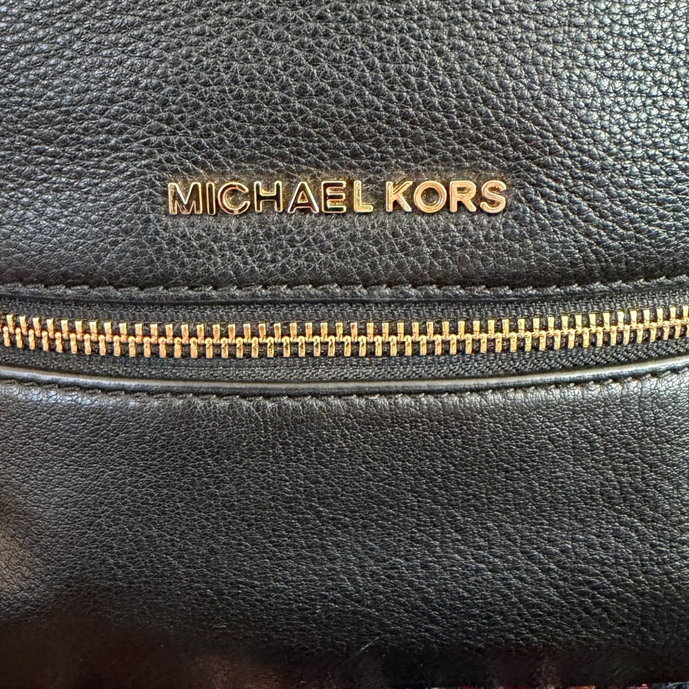 Michael Kors Black Leather Backpack with Gold-Tone Accents - Picture 3 of 7